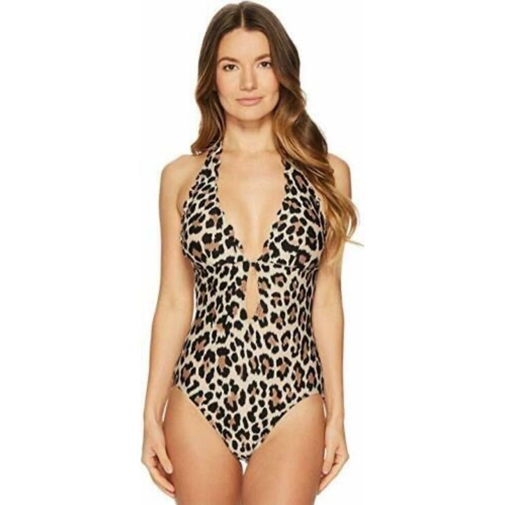 Kate Spade Leopard Print Scallop Halter One-Piece Swimsuit Size Small‎